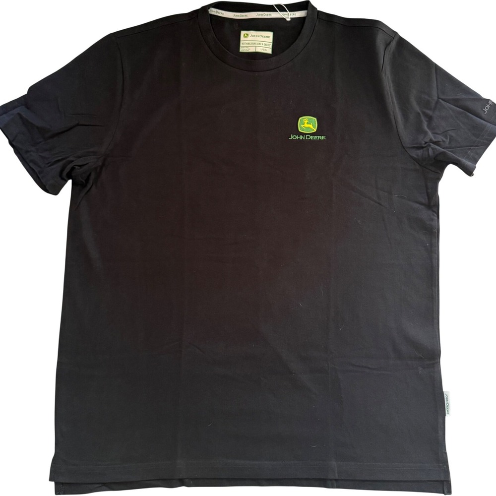 John Deere Mens Short Sleeve Graphic T-Shirt Black Embroidered Logo Size Large L